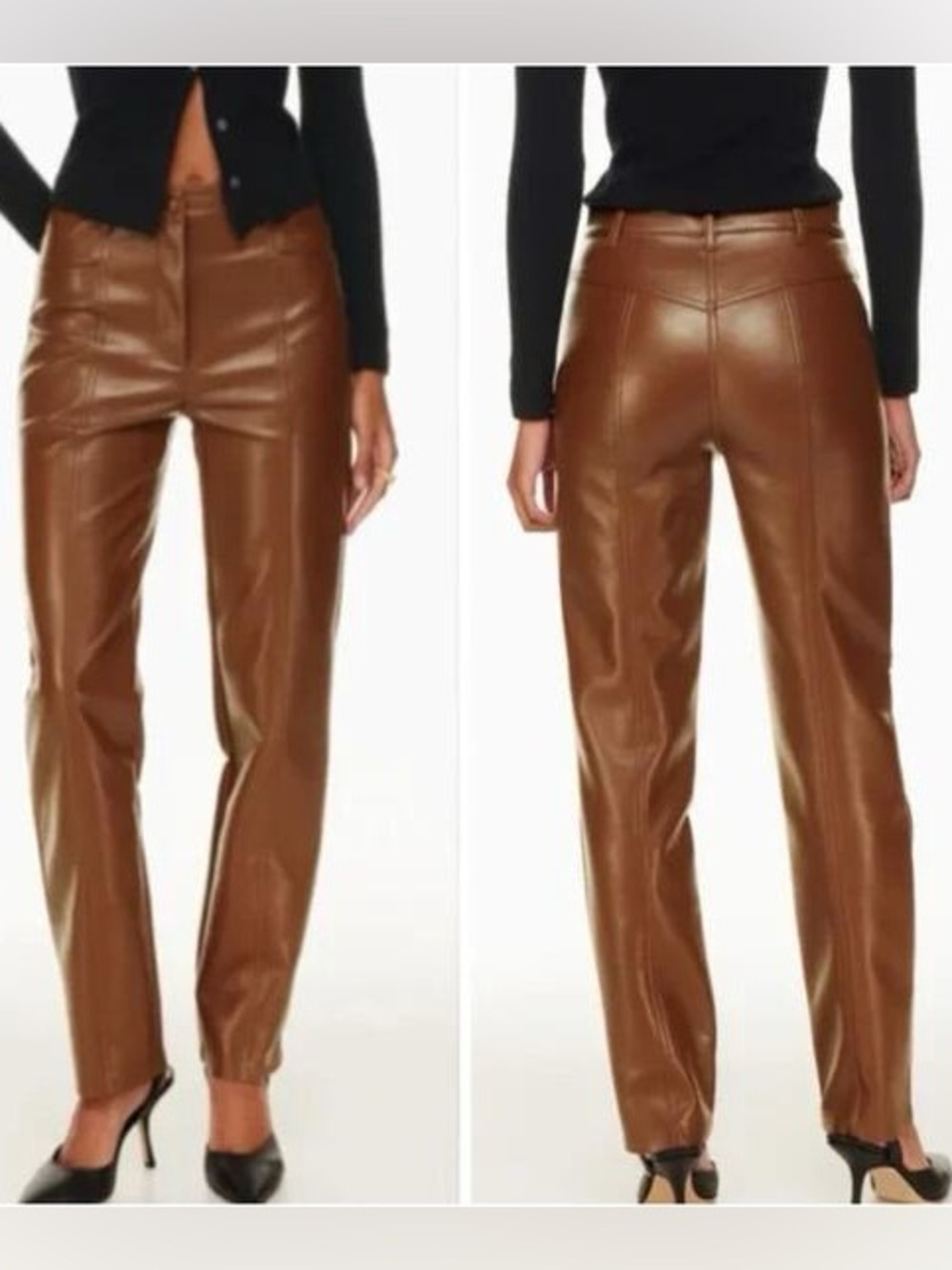 Aritzia Wilfred Rebel Brown Faux Leather Pants | Size 6